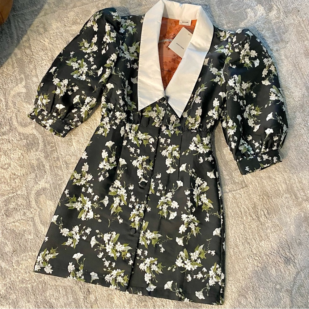 AUREUM Tea Party Floral Jacquard Collar Dress black Womens Size XSmall & Small